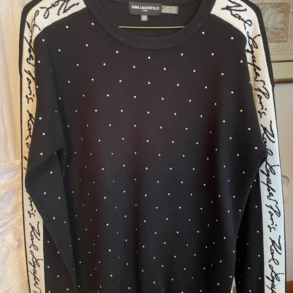 Karl Lagerfeld Black Sweater with White Dots